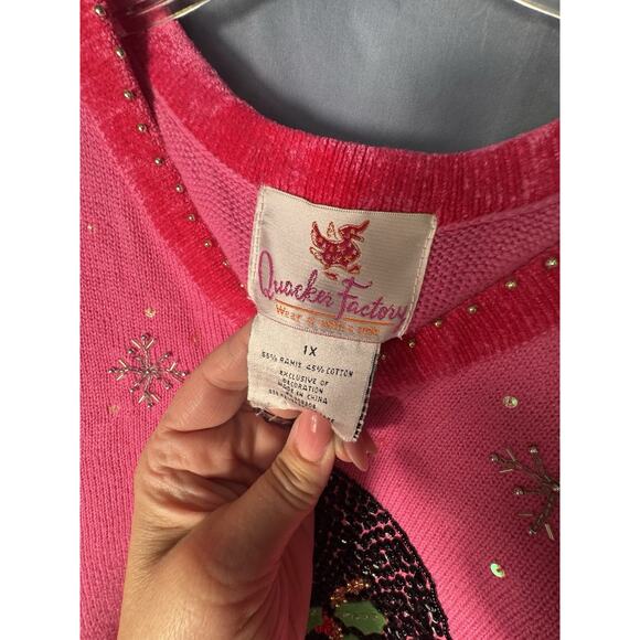 Quacker Factory Pink ugly Christmas Sweater Women’s Sequin Snowman Holiday - Picture 3 of 4